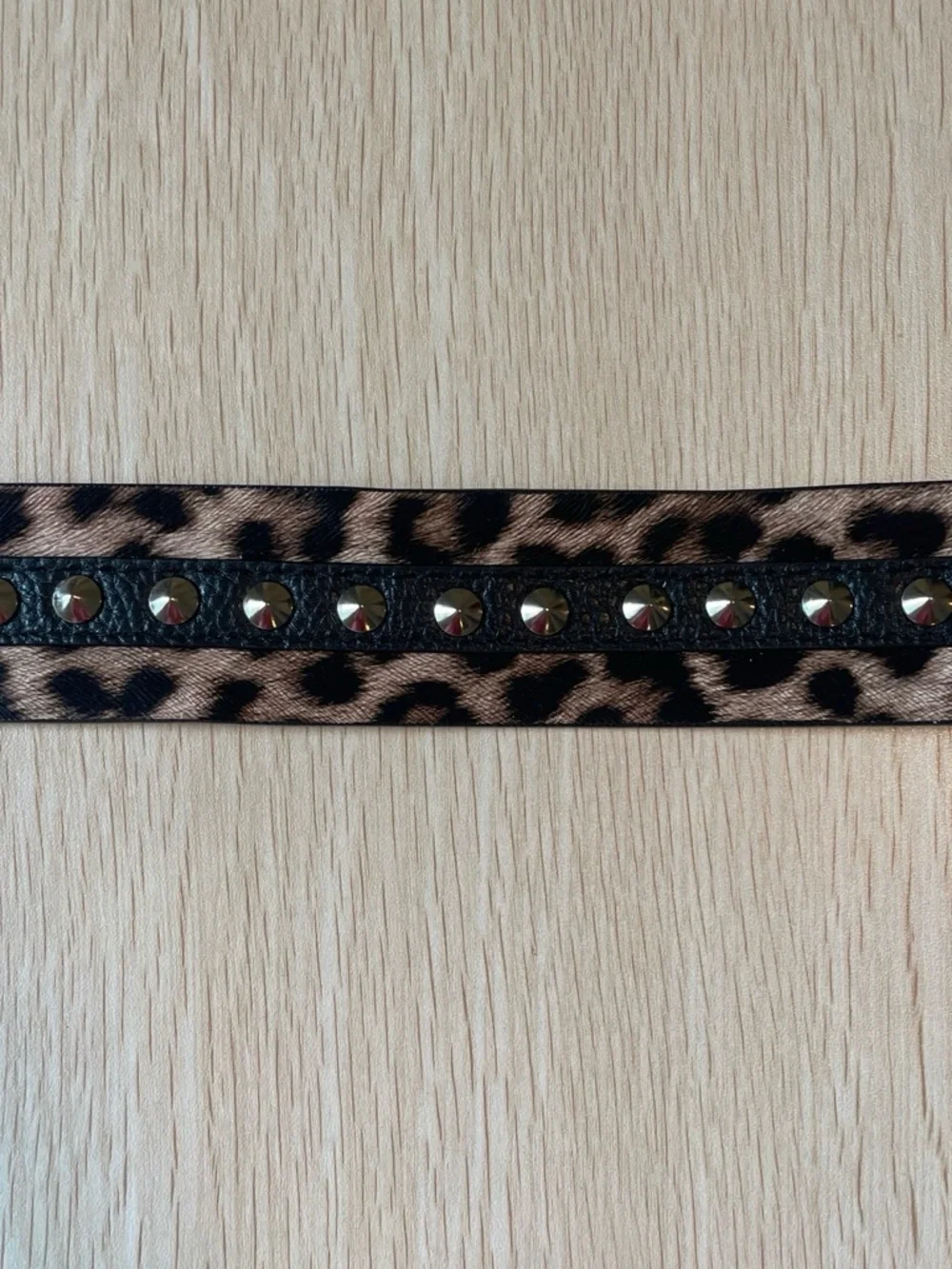 Vintage Leopard Print Studded Belt - Black and Tan